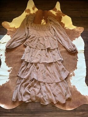 Boho Tiered Ruffle Long Sleeve Dress - Taupe